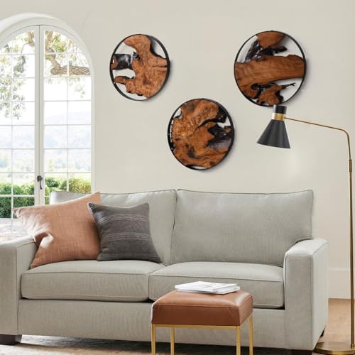 WELLAND 3-Piece Round Cedar Wood & Metal Wall Decor Set - Image 5