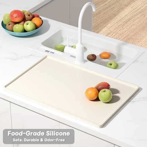 Rnivvi Silicone Coffee Mat, 12" x 19" Waterproof Raised Edge Coffee Bar Mats for Espresso Machine Station Accessories, Heat Resistant Dish Drying Pad for Kitchen Counter, Rubber Bar Decor Pad, Beige - Image 6