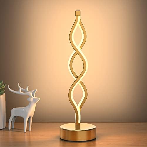 NUÜR Gold Infinity Spiral LED Table Lamp, Lamps for Bedrooms Dimmable Metallic Bedside Lamp with Touch Controller, 3 Colour Temperature, 15.8 Inch Height for Living Room by NU%C3%9CRLightning