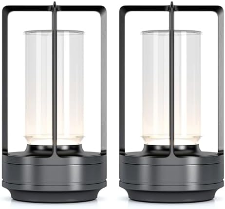 Rechargeable Cordless Small Metal Table Lamp, Stepless Dimming, 3-Color by HAPYGILightings