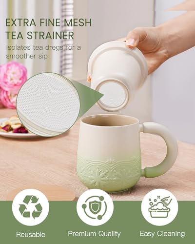 ZENS Tea Mug with Infuser and Lid for Loose Leaf Tea Steeper, 12oz Green - Image 4