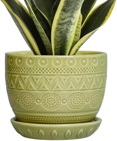 G EPGardening Ceramic Plant Pot, 5.5 Inch, Green by GEPGardening