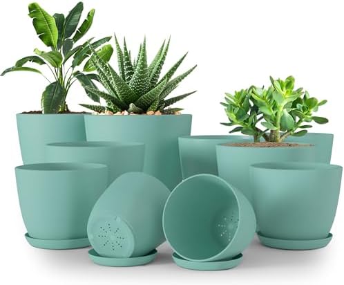 Plant Pots Indoor with Drainage, 10 Pack Multi-Size Planters Set, Aqua by UTOPIAHOME
