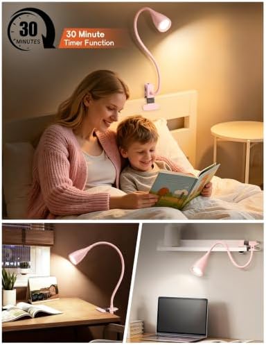 Reading Light for Book in Bed,Clip on Light Reading Lamp with Adapter Pink - Image 4