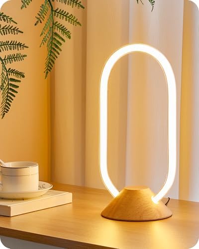 Modern LED Table Lamp, Bedside Lamp with Oval Design, 3 Color Temperatures, Adjustable Brightness, 360° Lighting, Unique Desk Lamp for Bedroom, Living Room, Study, Office, Natural M64TL05 by GOEBLESON