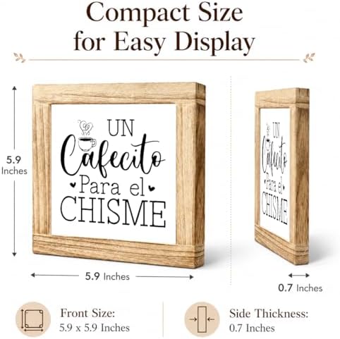 Coffee Wooden Plaque, UN Cafecito Para el Chisme, Spanish Coffee Quote Decor Sign, Funny Latino Inspired Kitchen Accent, Rustic Farmhouse Display Piece For Bar Counter Office Café Corner, 5.9 x 5.9 in - Image 2