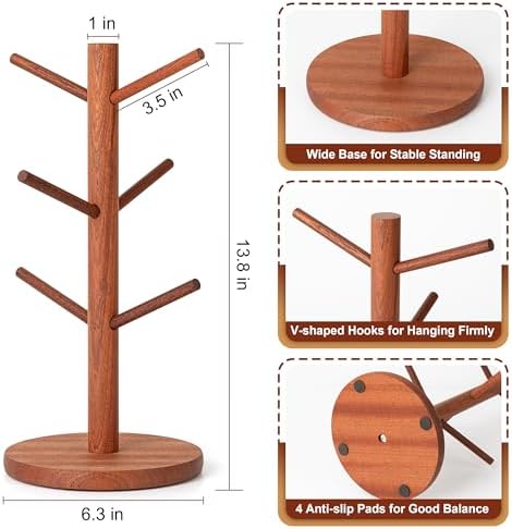 MyLifeUNIT Mug Holder Tree, Coffee Cup Holder with 6 Hooks (Reddish Brown) - Image 5