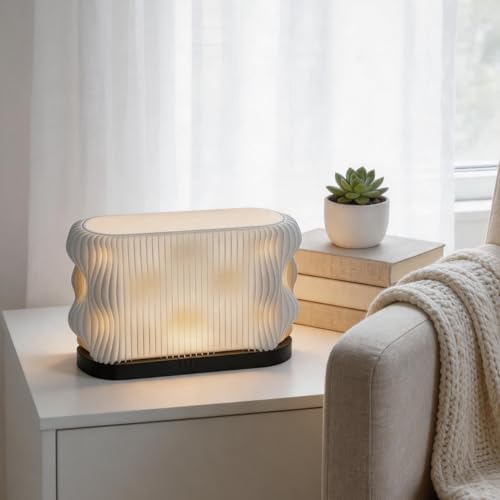 Modern Minimalist Table Lamp, Warm Light Bedside Lamp with Wavy Layered Shade, White, Dark Base, Light Source Included (Small -5.3in*8.27in) by Unknown