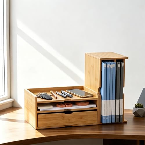 Bamboo Desk File Organizer, Stackable A4 Paper Tray Mail Holder for Office - Image 4