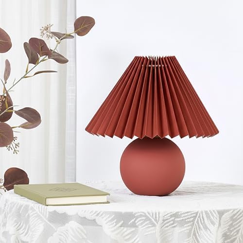 Brightech Serena LED Table Lamp - Small 10" Modern Ceramic Lamp with Pleated Shade for Bedside, Nightstand, Desk - Mini Night Light with Cozy Soft White Light for Living Room, Bedroom - Maroon Red - Image 2