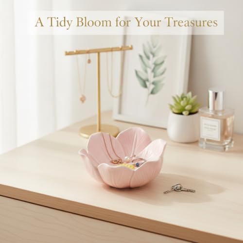 Ceramic Tulip Flower Catchall Tray, Small Decorative Dish for Jewelry Keys Coins, Compact Vanity Organizer with Raised Edges - Image 2