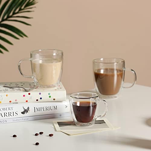 CNGLASS Double Wall Glass Coffee Mugs 12 oz,Insulated Glass Coffee Cups with Handle,Clear Espresso Mugs for Cappuccino,Latte,Tea Bags,Hot and Cold Beverages,Set of 2 - Image 6