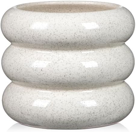 Briful Ceramic Planter Pot, 6 Inch Bubble Planter with Drainage Hole, Large Flower Planter Pots for Indoor Plants Outdoor, Home Office Modern Décor(Creamy White) by Briful