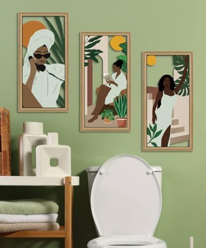 Putuo Decor 3Pcs Black Girl Wall Art, African American Artwork Framed Bathroom Wall Decor for Fashion Women Lady Girl, Boho Abstract Prints for Living Room Bedroom Bathroom,16.5 x 8.6 inch - Image 6