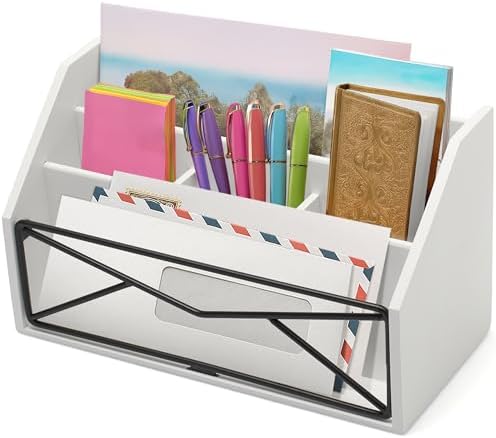 Prosumer's Choice Bamboo Desk Organizer – White Powder-Coated Natural Bamboo Mail Organizer for Countertop - Wooden Desktop Organizer for Mail, Files, Letters, and Tabletop Storage by ProsumersChoice