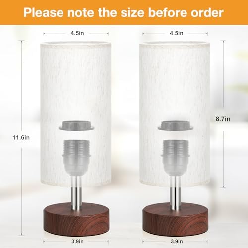 Table Lamps Set of 2 （Cream Shade - Walnut Base, 11.6" Inline Control） - Image 4