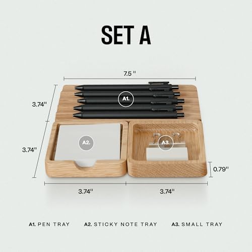 COREMINDED Modular Office Desk Organizer Tray Set - Solid Wood Desk Tray with Felt Lining - Desktop Organizer Wood Desk Accessories - Set A - Image 3