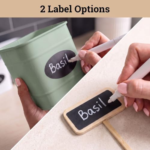 Herb Planter Indoor, 3-pc Herb Pots w/ Drainage Holes, Bamboo Tray & Labels - Image 4