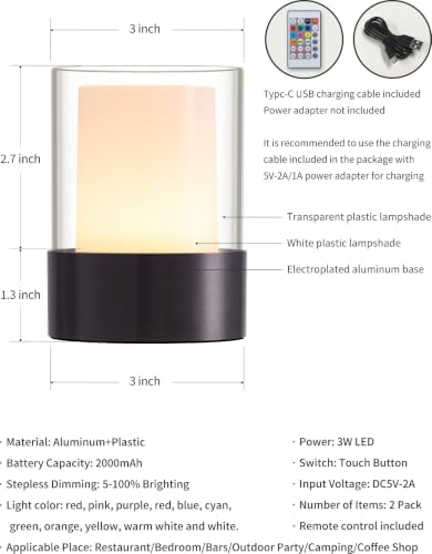 4" RGB Black Cordless Table Lamp 2, Small Outdoor Rechargeable Lamp - Image 5