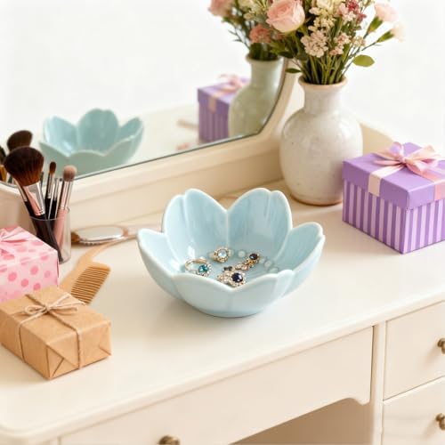 Flower Ring Dish Jewelry Tray, Ceramic Jewelry Dish, Cute Small Trinket Tray, Nightstand Bathroom Decor Ring Holder, Jewlery Plate Bowl for Christmas Friendship Birthday Gifts for Women Mom - Image 7