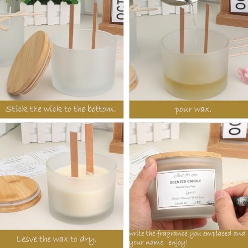 MILIVIXAY 6 Pack 16 oz Candle Jars with Bamboo Lids and Candle Making Kits - 3 Wick Candle Jar,Bulk Empty Frosted White Thick Glass Jars for Making Large Candles- Spice, Powder Containers. - Image 6