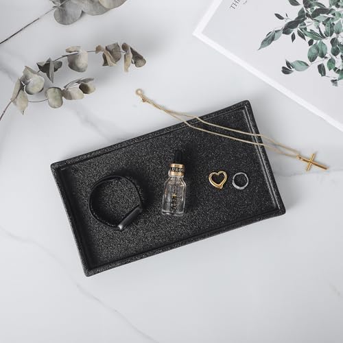 Bathroom Vanity Tray - 11'' Ceramic Rough-Textured Rectangle Countertop Tray, Heavy-Duty Organizer Plate for Perfume, Jewelry, Candles, Soap Dispenser, Kitchen Decorative Stone Trays, Black - Image 2