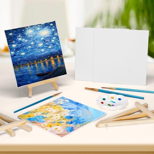 20 Pack 5.9In Canvas Boards for Painting, Art Canvas for Drawing with 10 Brushes & 5 Paint Trays, Mini Painting Canvas with Easel Set, Painting Kits for Adults Party - Image 5