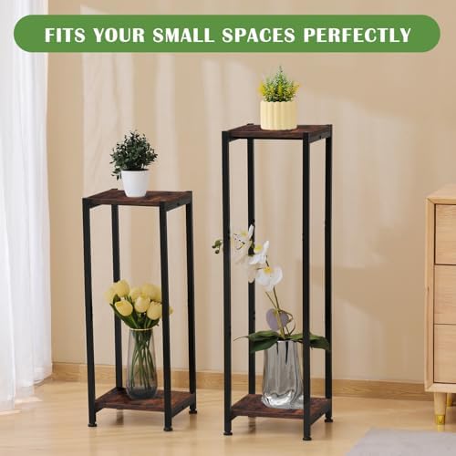 Dipion 40 Inch Tall Plant Stand Indoor,2 Tier Pedestal Stand,Rustic Brown - Image 6