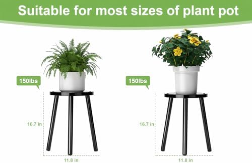 Wood Plant Stands Indoor, 16.7" Tall Plant Stand Outdoor Mid-Century Plant Stool, Single Plant Table Modern Small Round Side/End Table for Living Room, Balcony, Office(Black) - Image 5