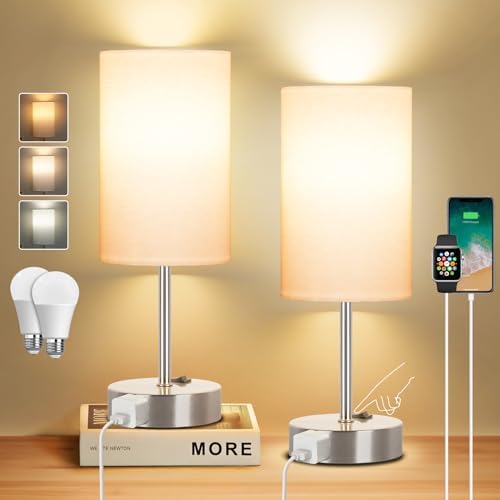 ZJOJO Table Lamps for Bedroom Set of 2, Bedside Small Lamps with AC Outlet by ZJOJO