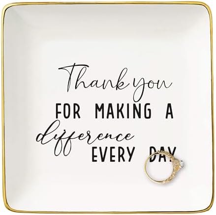 Teacher Appreciation Week Gifts,Teacher Gratitude Recognition Affirmation Thank You Present,Christmas Gift-Ceramic Jewelry Tray Trinket Holder Ring Dish,Thank You for Making A Difference Every Day by NZY