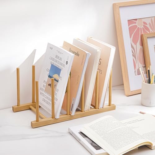 HBlife Desk File Organizer 1 Pack Bamboo 5 Section Vertical File Sorter - Image 6