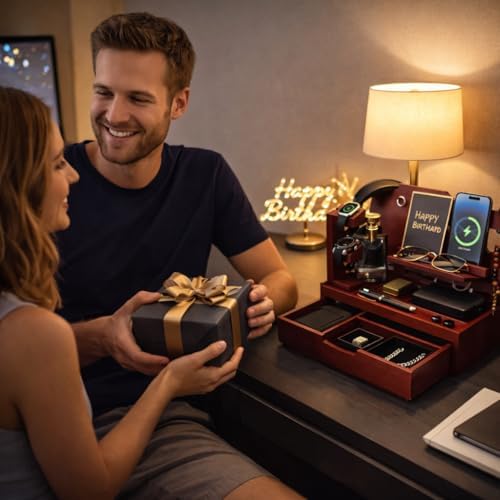 Nightstand Organizer for Men with Drawer Gift for Men, Mahogany - Image 2