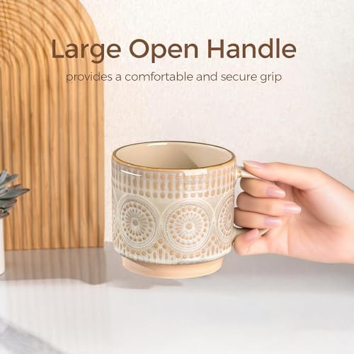 GBhome 12 oz Coffee Mugs Set of 4, Stackable Ceramic Coffee Cups Set - Image 5