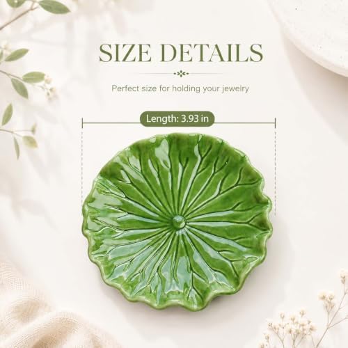Gift for Women,Green Ceramic Jewelry Dish Tray, Lotus Leaf Ring Dish - Image 3