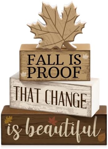 Moucuny 4 Pcs Fall Table Decoration for Home Wooden Neutral Maple Leaf by Moucuny