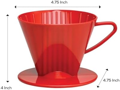 Fino Pour-Over Coffee Brewing Filter Cone, Number 2-Size, Red, Brews 2 to 6-Cups - Image 3