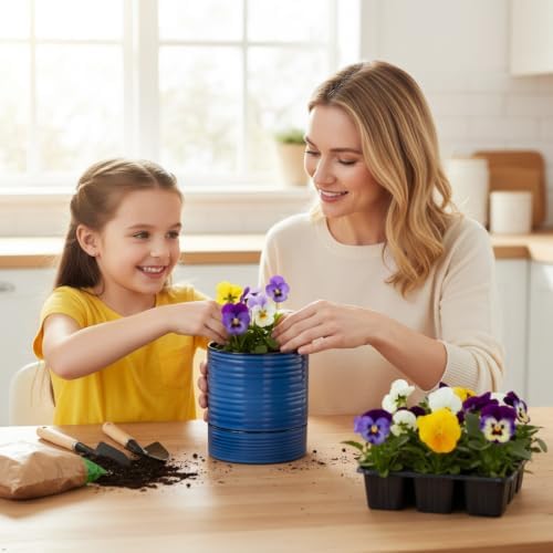 HASENSE Ceramic Self Watering Pots for Indoor Plant, 6 Inch Planter with Drainage Hole & Water Storage Saucer for Indoor & Outdoor Plants, Reactive Glaze Blue - Image 4