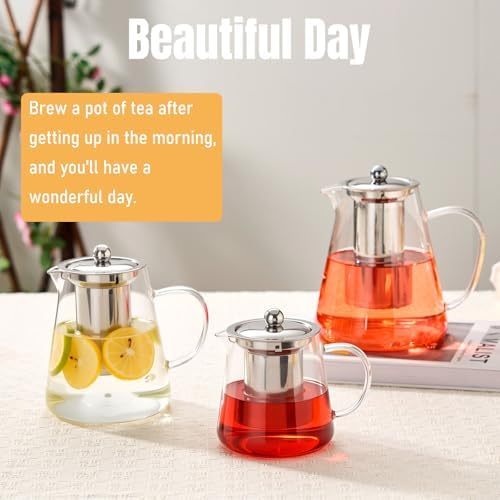 Baalaka Tea Infuser Pot, 32 oz Clear Borosilicate Glass Kettle, Stovetop - Image 7