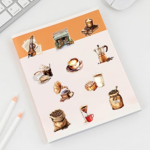 50 PCS Retro Coffee Stickers for Scrapbooking Journaling Junk Journal Scrapbook Supplies - Waterproof Transparent PET Aesthetic Decals for Resin Crafts Decorative Art Crafts (Retro-3) - Image 7