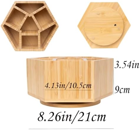 360° Rotating Bamboo Desk Organizer, Hexagonal - Image 3