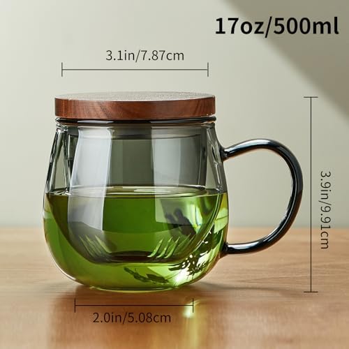 17 OZ Glass Tea Cup with Infuser and Lid, 500 ML Large Borosilicate Teacup, Clear Mug for Loose Leaf Tea, Blooming Tea, Tea Bags - Perfect Christmas or Birthday Gift for Women - Image 2
