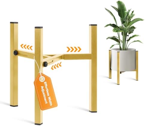 Plant Stand Indoor Adjustable, Metal Modern Indoor Plant Stand, Heavy Duty Plant Stands Outdoor Corner, Stable Plant Holder, Fits 8 to 12 Inches Pots, Gold, 1 Pack, Pot & Plant Not Included by GardenLighting