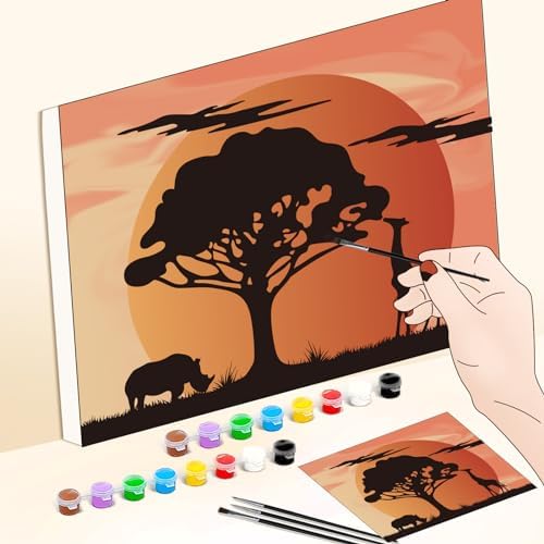 WEBEEDY 2 Pack 8x10 Pre Drawn Canvas Painting Kit Afterglow Tree Stretched Canvas Painting for Adults DIY Painting and Sip Party Supplies Outdoor Parties Birthday Gifts - Image 5