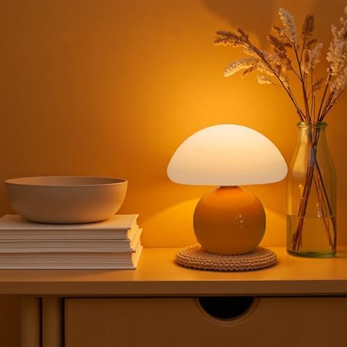 Cute Small Mushroom Lamp, PE Lampshade, Ceramic Base, Adjustable Light Color and Brightness with Power-Off Memory, Safe USB Powered, LED Mushroom Light for Bedroom Living Room (Orange) - Image 3
