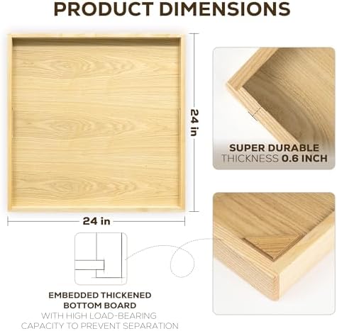 Axeman 24 Inch Large Square Wooden Ottoman Tray for Living Room|Extra Large Serving Tray with Handles for Coffee Table, Breakfast|Decorative Wood Tray for Ottoman Couch Sofa Kitchen|Natural - Image 2