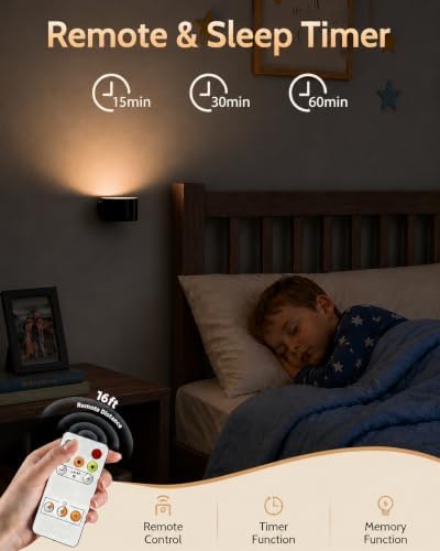 Rechargeable Wall Sconces with Remote, Magnetic Wall Lights, Black - Image 3