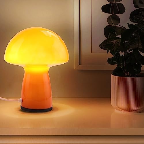 NOTOC Mushroom lamp,Dimmable Glass Table Lamp,Vintage Style Table Lamp,Red Bedside Desk lamp,Cute Table Lamps.（3-Color Bulbs Included） - Image 3