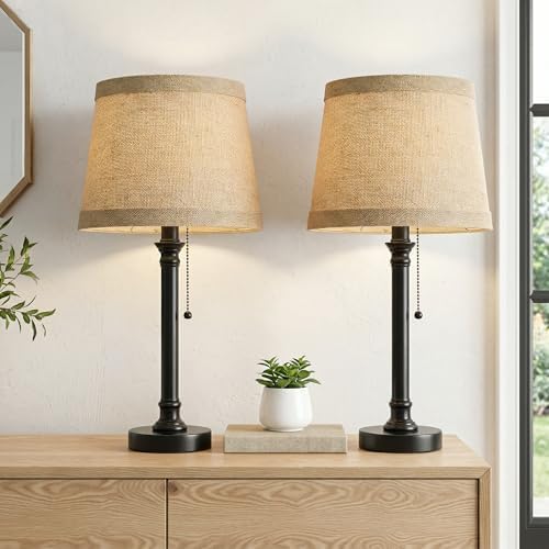 Oneach 19.5" Black Rustic Table Lamps Set of 2 for Living Room Bedroom by Oneach