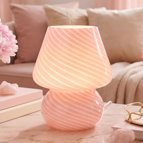 ULAROOM Dorm USB Plug-in Mushroom Lamp Small Bedside Table Lamp with 3 Temperature LED Bulb, Free Dimming Nights Light for Bedroom/Living Room/Entryway/Corner/Table Decor (Stripe Pink) by Ularoom